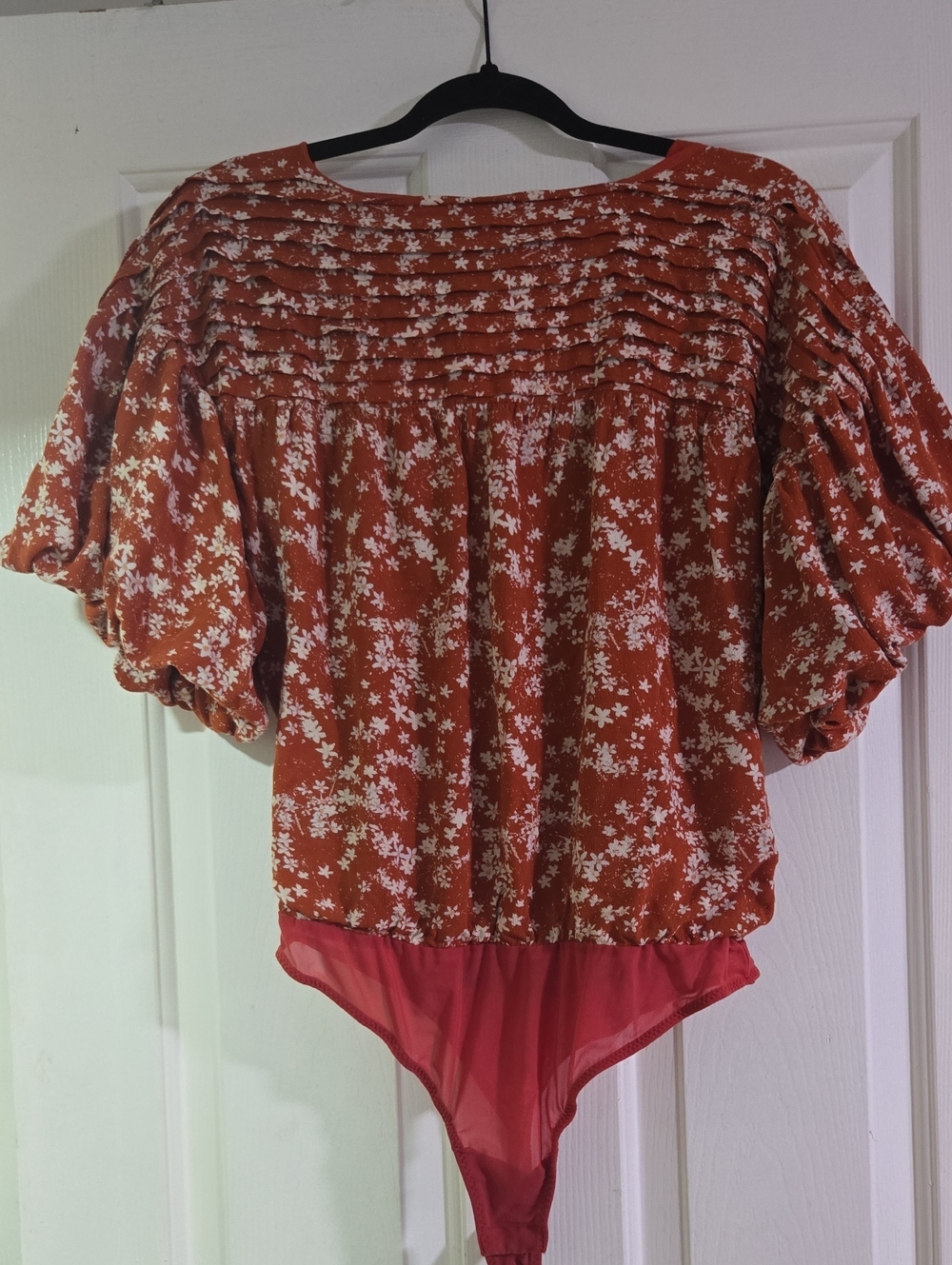 Free People Rust Floral Puff-Sleeve Bodysuit